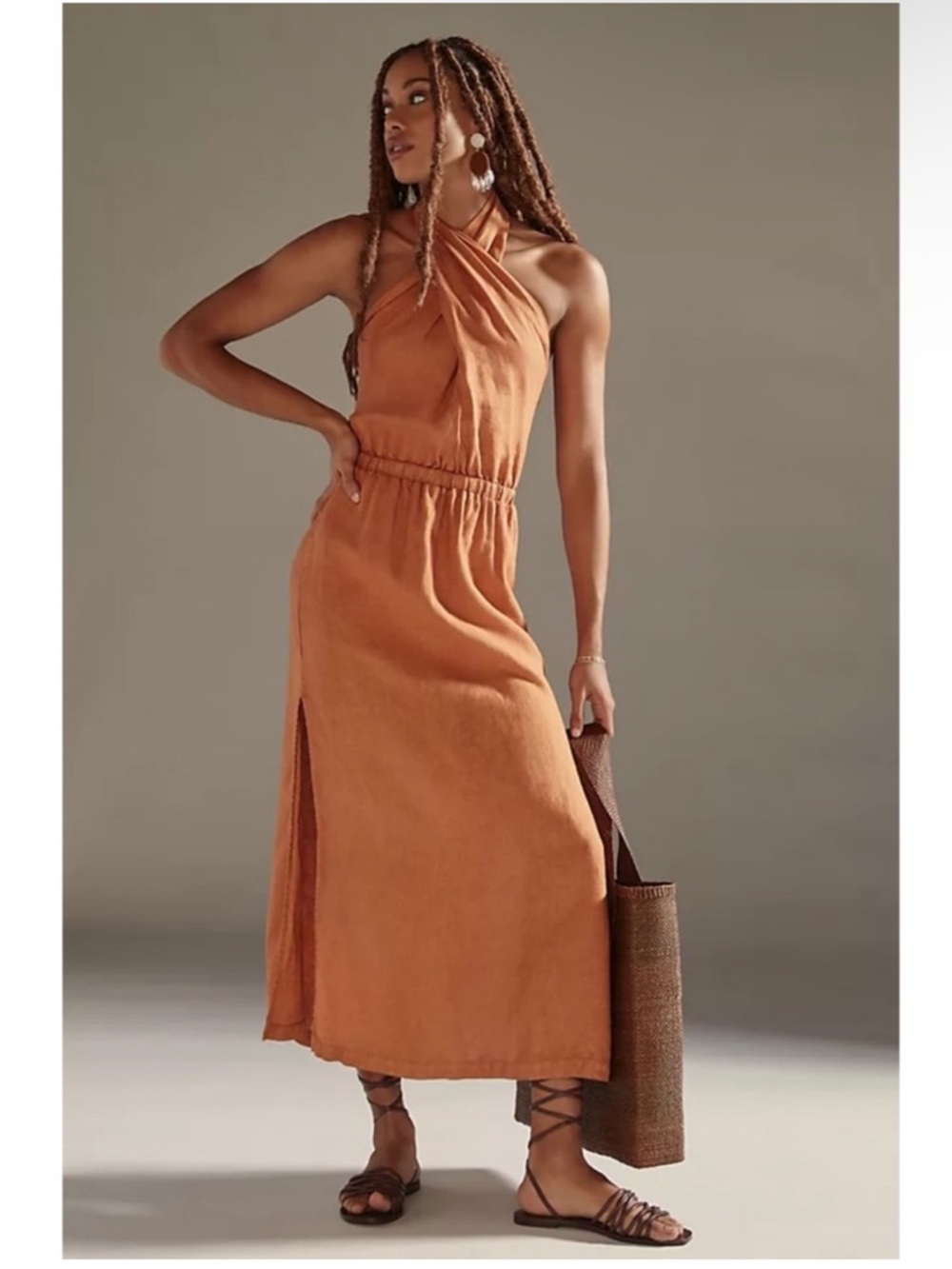 Anthropologie Rust Halter Maxi Dress